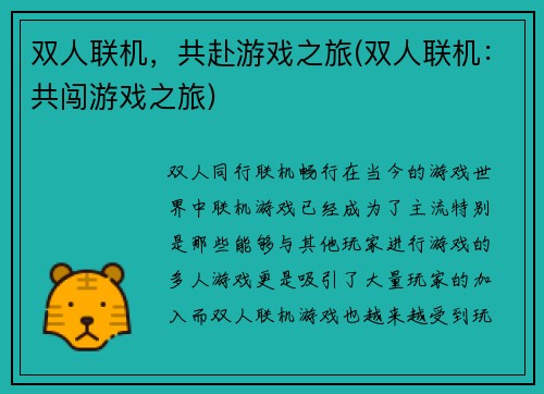 双人联机，共赴游戏之旅(双人联机：共闯游戏之旅)